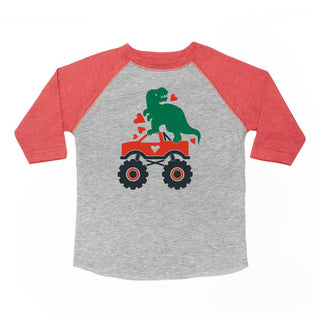 Sweet Wink Dino Heart Crusher L/S Tee - Heather / Red, Sweet Wink, cf-size-7-8y, cf-type-tee, cf-vendor-sweet-wink, Dino, Dino Heart Crusher, Dinos, Dinosaur, Dinosaurs, JAN23, Sweet Wink, Sw