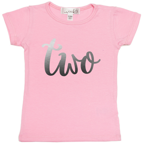 Pink w/Silver Birthday S/S Tee-Two, Sweet Wink, 2nd Birthday, Birthday, Birthday Girl, Cyber Monday, Happy Birthday, JAN23, Pink w/Silver Birthday S/S Tee-Two, Pink with Silver Two Short Slee