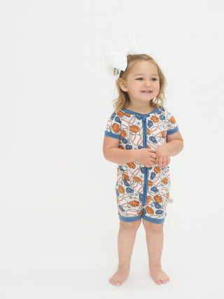 Toast + Jams Batter Up Shorty Zipper Romper, Toast + Jams, Bamboo, Bamboo Pajama, Bamboo Pajamas, Bamboo Zipper Romper, Baseball, Baseball Baby, Batter Up, cf-size-2t, cf-type-pajama, cf-vend