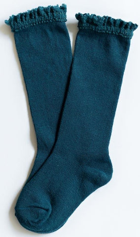 Little Stocking Co Lace Top Knee High Socks - Deep Teal, Little Stocking Co, cf-size-0-6-months, cf-size-4-6y, cf-type-knee-high-socks, cf-vendor-little-stocking-co, Little Stocking Co, Littl