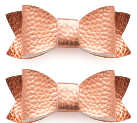 Baby Bling Leather Bow Tie Clip Set - Rose Gold, Baby Bling, Alligator Clip, Alligator Clip Hair Bow, Baby Bling, Baby Bling Bows, Baby Bling Hair Bow Clips, Baby Bling Hair Clip Set, Baby Bl