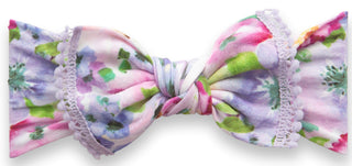 Baby Bling Violets Mini Pom Trimmed Printed Knot Headband, Baby Bling, Baby Baby Bling Headbands, Baby Bling, Baby Bling Bows, Baby Bling Floral, Baby Bling Pom Pom Trim Knot Headband, Baby B