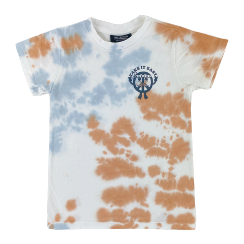 Tiny Whales Take It Easy Blue / Rust Tie Dye S/S Tee, Tiny Whales, Boys Clothing, cf-size-10y, cf-size-7y, cf-size-8y, cf-type-shirt, cf-vendor-tiny-whales, CM22, Made in the USA, Take It Eas