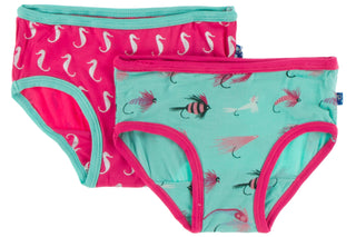 KicKee Pants Prickly Pear Mini Seahorse & Glass Fishing Flies Girls Underwear Set, KicKee Pants, Els PW 8598, Girls Underwear, KicKee, KicKee Girls Underwear, KicKee Pants, KicKee Pants Fish 