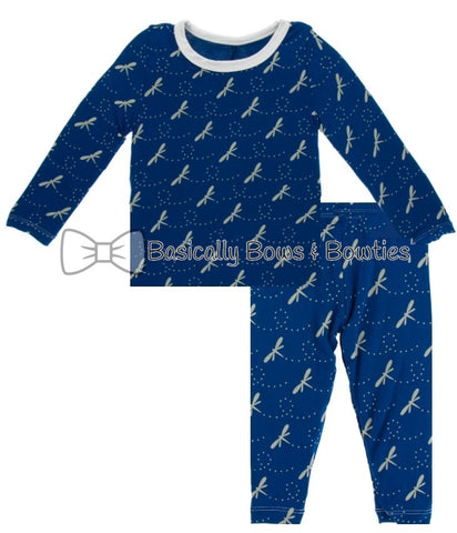 KicKee Pants All Over Navy Dragonfly L/S Pajama Set, KicKee Pants, 2pc Pajama Set, All Over Dragonfly, Black Friday, CM22, Custom Pajamas, Cyber Monday, Els PW 5060, Els PW 8258, End of Year,