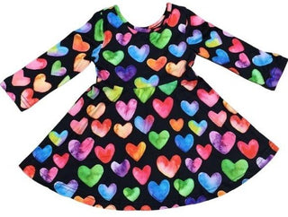 Black Watercolor Hearts L/S Dress, SD, Black Watercolor Hearts Dress, Dress, Heart Dress, Heart Hoodie, Multicolor Heart Dress, Sweatshirt, valentine, Valentine's Day Dress, Valentine's Day S