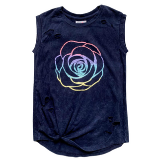 Paper Flower Distressed Side Tie Rose Print Tank, Paper Flower, Flower Tank, Girls Tank Top, JAN23, Paper Flower, Paper Flower Distressed Side Tie Rose Print Tank, Tank Top, Tee - Basically B
