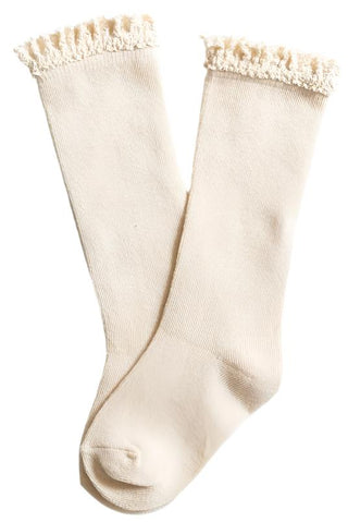 Little Stocking Co Lace Top Knee High Socks - Vanilla Cream, Little Stocking Co, cf-size-0-6-months, cf-size-1-5-3y, cf-size-4-6y, cf-size-6-18-months, cf-size-7-10y, cf-type-knee-high-socks,