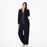 KicKee Pants Solid Deep Space w/Natural Women's L/S Collared Pajama Set, KicKee Pants, 2pc Pajama Set, Bamboo Pajama, Bamboo Pajama Set, Bamboo Pajamas, cf-size-xsmall, cf-type-womens-pajama-