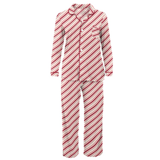 KicKee Pants Strawberry Candy Cane Stripe Women's L/S Collared Pajama Set, KicKee Pants, All Things Holiday, cf-size-xlarge, cf-type-womens-pajama-set, cf-vendor-kickee-pants, CM22, Jolly Hol