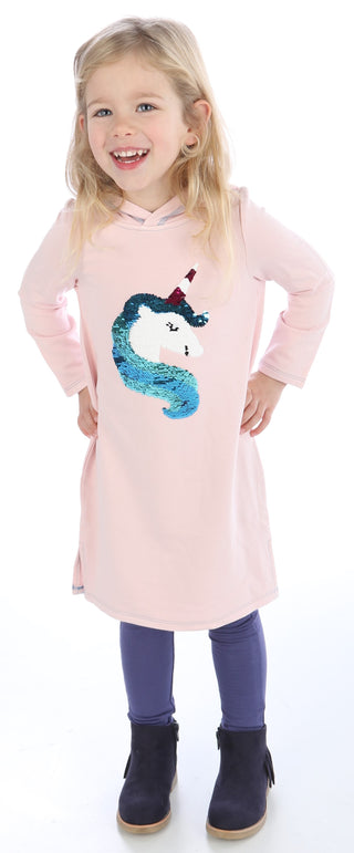 Silkbery Baby Magic Unicorn Reversible Sequin Hoodie Dress, Silkberry Baby, cf-size-2t, cf-type-dress, cf-vendor-silkberry-baby, CM22, Cyber Monday, Els PW 5060, Els PW 8258, End of Year, End