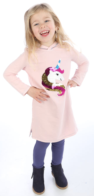 Silkbery Baby Magic Unicorn Reversible Sequin Hoodie Dress, Silkberry Baby, cf-size-2t, cf-type-dress, cf-vendor-silkberry-baby, CM22, Cyber Monday, Els PW 5060, Els PW 8258, End of Year, End