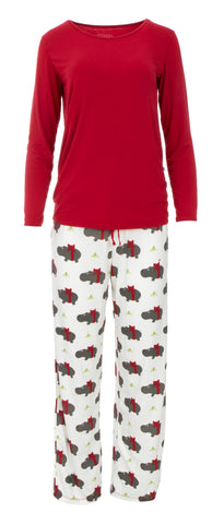 KicKee Pants Natural Christmas Hippo Women's L/S Loosey Goosey Tee & Pant Set, KicKee Pants, 2pc Pajama Set, All Things Holiday, Bamboo Pajama, Bamboo Pajama Set, Bamboo Pajamas, Christmas, C