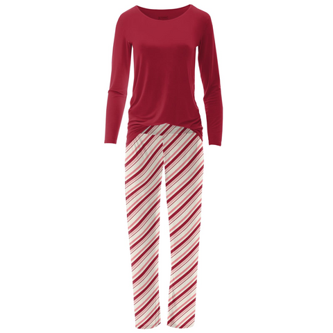 KicKee Pants Strawberry Candy Cane Stripe Women's L/S Loosey Goosey Tee & Pant Set, KicKee Pants, All Things Holiday, CM22, Jolly Holiday Sale, KicKee, KicKee Pants, KicKee Pants Winter Celeb