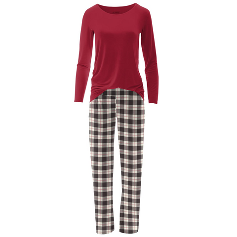 KicKee Pants Midnight Holiday Plaid Women's L/S Loosey Goosey Tee & Pant Set, KicKee Pants, All Things Holiday, cf-size-large, cf-size-xlarge, cf-type-womens-pajama-set, cf-vendor-kickee-pant