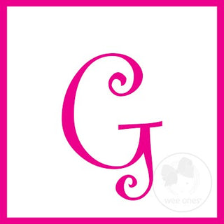 Medium White w/Shocking Pink Initial Hair Bow on Clippie, Wee Ones, Alligator Clip, Alligator Clip Hair Bow, cf-type-hair-bow, cf-vendor-wee-ones, Clippie, CM22, Grosgrain, Hair Bow, Initial,