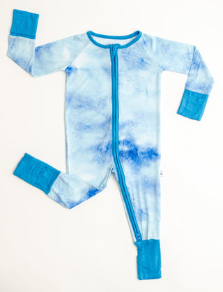 Little Sleepies Blue Watercolor Convertible Romper/Sleeper, Little Sleepies, Bamboo Pajamas, Blue Watercolor, CM22, Coverall, Footie, Little Sleepies, Little Sleepies Bamboo, Little Sleepies 