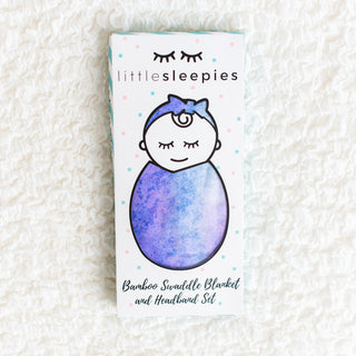 Little Sleepies Purple Watercolor Bamboo Swaddle & Headband Set, Little Sleepies, CM22, Little Sleepies, Little Sleepies Bamboo, Little Sleepies Bamboo Swaddle & Headband Set, Little Sleepies