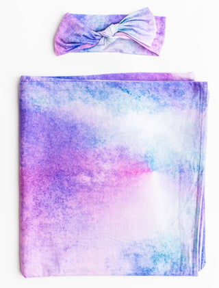 Little Sleepies Purple Watercolor Bamboo Swaddle & Headband Set, Little Sleepies, CM22, Little Sleepies, Little Sleepies Bamboo, Little Sleepies Bamboo Swaddle & Headband Set, Little Sleepies