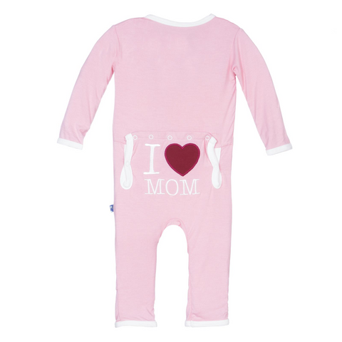 KicKee Pants Applique Coverall with Zipper - Lotus I Love Mom, KicKee Pants, Applique Coverall, CM22, Coverall, I Love Mom, KicKee, KicKee Pants, KicKee Pants Applique Coverall with Zipper, K