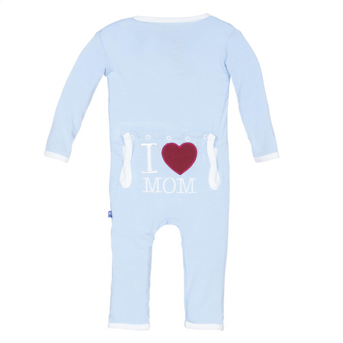 KicKee Pants Applique Coverall with Zipper - Pond I Love Mom, KicKee Pants, Applique Coverall, CM22, Coverall, I Love Mom, KicKee, KicKee Pants, KicKee Pants Applique Coverall with Zipper, Ki