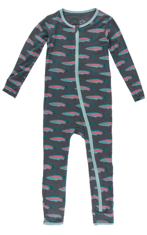 KicKee Pants Stone Rainbow Trout Coverall with Zipper, KicKee Pants, Coverall, Coverall with Zipper, Coveralls, Fitted Coverall, KciKee Coverall, KicKee, KicKee Coverall, KicKee Pants, KicKee