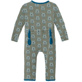 KicKee Pants Silver Sage Wise Owls Coverall with Zipper, KicKee Pants, cf-size-12-18-months, cf-size-18-24-months, cf-type-coverall, cf-vendor-kickee-pants, CM22, Coverall, Coverall with Zipp