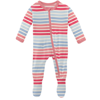 KicKee Pants Cotton Candy Stripe Footie with Zipper, KicKee Pants, CM22, Footie, Footie with Zipper, KicKee, KicKee Footie, KicKee Footie with Zipper, KicKee Pants, KicKee Pants Cotton Candy 