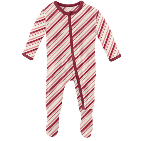 KicKee Pants Strawberry Candy Cane Stripe Footie with Zipper, KicKee Pants, All Things Holiday, CM22, Jolly Holiday Sale, KicKee, KicKee Pants, KicKee Pants Footie, KicKee Pants Footie w/Zipp