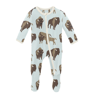 KicKee Pants Fresh Air Bison Footie with Zipper, KicKee Pants, CM22, Footie, Footie with Zipper, Fresh Air Bison, KicKee, KicKee Footie, KicKee Footie with Zipper, KicKee Pants, KicKee Pants 