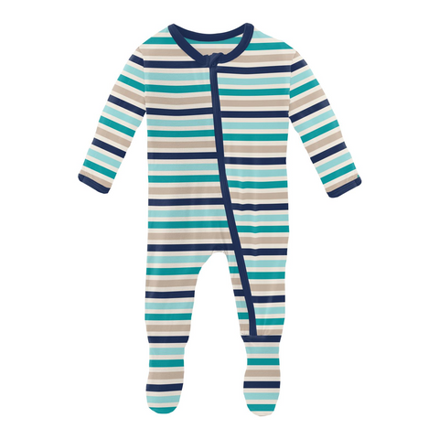 KicKee Pants Sand and Sea Stripe Footie with Zipper, KicKee Pants, cf-size-6-9-months, cf-type-footie, cf-vendor-kickee-pants, CM22, Footie with Zipper, KicKee, KicKee Footie, KicKee Footie w