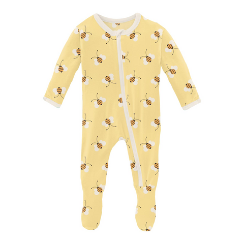 KicKee Pants Wallaby Bees Footie with Zipper, KicKee Pants, Footie with Zipper, Gender Neutral, Gender Neutral Baby Gift, Gender Neutral Footie, Gender Neutral Unisex, KicKee, KicKee Footie, 