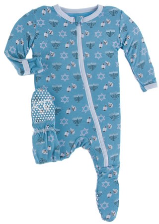 KicKee Pants Blue Moon Hanukkah Footie with Zipper, KicKee Pants, All Things Holiday, Boys Hanukkah, Chanukah, CM22, First Hanukkah, Girls Hanukkah, Hanukkah, Hanukkah Boy, Hanukkah Pajamas, 