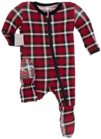 KicKee Pants Crimson 2020 Holiday Plaid Footie with Zipper, KicKee Pants, All Things Holiday, Christmas, Christmas Footie, Christmas Pajama, Christmas Pajamas, CM22, KicKee, KicKee Pants, Kic