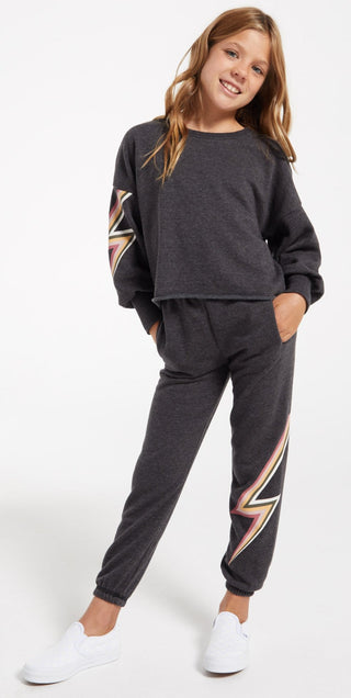 Z Supply Girls Addie Bolt Jogger - Washed Black, Z Supply, JAN23, Lightning Bolt, Tween Girl, tween girls, Tween Girls Clothing, Z Supply, Z Supply Girls, Z Supply Girls Addie Bolt Jogger, Z 
