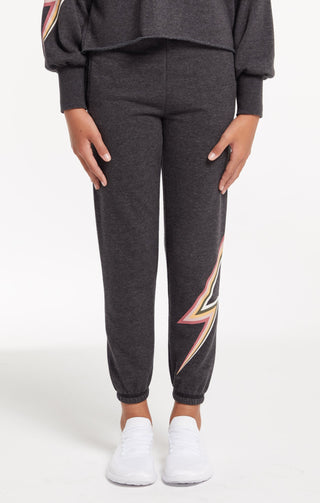 Z Supply Girls Addie Bolt Jogger - Washed Black, Z Supply, JAN23, Lightning Bolt, Tween Girl, tween girls, Tween Girls Clothing, Z Supply, Z Supply Girls, Z Supply Girls Addie Bolt Jogger, Z 