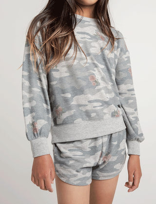 Z Supply Girls Mia Rose Camo Short - Heather Grey, Z Supply, Camo Rose Shorts, JAN23, Top, Tween Girl, tween girls, Tween Girls Clothing, Z Supply, Z Supply Girl Mia Rose Camo Short, Z Supply