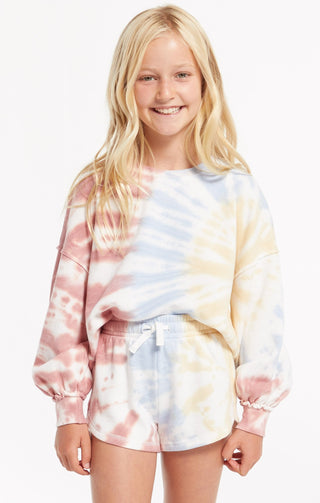 Z Supply Girls Mayori Tie Dye Pullover - White, Z Supply, JAN23, Top, Tween Girl, tween girls, Tween Girls Clothing, Z Supply, Z Supply Girls, Z Supply Girls Mayori Tie Dye, Z Supply Girls Ma