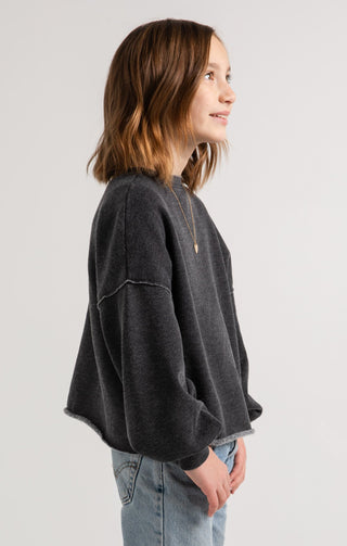 Z Supply Girls Mayori Black Fleece Pullover, Z Supply, cf-size-small-7-8, cf-type-pullover, cf-vendor-z-supply, CM22, JAN23, Top, Tween Girl, tween girls, Tween Girls Clothing, Z Supply, Z Su