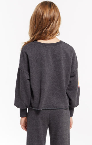 Z Supply Girls Kira Bolt Pullover - Washed Black, Z Supply, JAN23, Lightning Bolt, Top, Tween Girl, tween girls, Tween Girls Clothing, Z Supply, Z Supply Girls, Z Supply Girls Kira Bolt Pullo