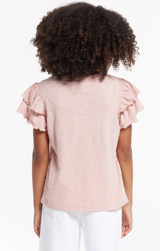 Z Supply Girls Lila Ruffle Tee - Pink Blossom, Z Supply, JAN23, Top, Tween Girl, tween girls, Tween Girls Clothing, Z Supply, Z Supply Girls, Z Supply Girls Lila Ruffle Tee - Pink Blossom, Z 