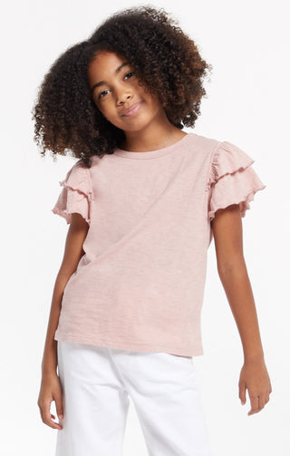 Z Supply Girls Lila Ruffle Tee - Pink Blossom, Z Supply, JAN23, Top, Tween Girl, tween girls, Tween Girls Clothing, Z Supply, Z Supply Girls, Z Supply Girls Lila Ruffle Tee - Pink Blossom, Z 