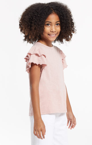 Z Supply Girls Lila Ruffle Tee - Pink Blossom, Z Supply, JAN23, Top, Tween Girl, tween girls, Tween Girls Clothing, Z Supply, Z Supply Girls, Z Supply Girls Lila Ruffle Tee - Pink Blossom, Z 
