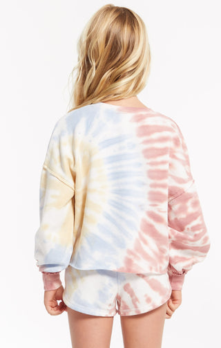 Z Supply Girls Mayori Tie Dye Pullover - White, Z Supply, JAN23, Top, Tween Girl, tween girls, Tween Girls Clothing, Z Supply, Z Supply Girls, Z Supply Girls Mayori Tie Dye, Z Supply Girls Ma