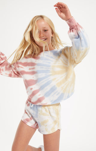 Z Supply Girls Mayori Tie Dye Pullover - White, Z Supply, JAN23, Top, Tween Girl, tween girls, Tween Girls Clothing, Z Supply, Z Supply Girls, Z Supply Girls Mayori Tie Dye, Z Supply Girls Ma