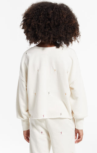 Z Supply Girls Kira Mini Bolt Pullover, Z Supply, JAN23, Kira Mini Bolt Pullover, Lightning Bolt, Top, Tween Girl, tween girls, Tween Girls Clothing, Z Supply, Z Supply Girls, Z Supply Girls 