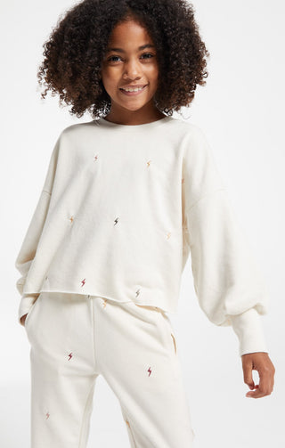 Z Supply Girls Kira Mini Bolt Pullover, Z Supply, JAN23, Kira Mini Bolt Pullover, Lightning Bolt, Top, Tween Girl, tween girls, Tween Girls Clothing, Z Supply, Z Supply Girls, Z Supply Girls 