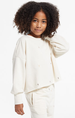 Z Supply Girls Kira Mini Bolt Pullover, Z Supply, JAN23, Kira Mini Bolt Pullover, Lightning Bolt, Top, Tween Girl, tween girls, Tween Girls Clothing, Z Supply, Z Supply Girls, Z Supply Girls 