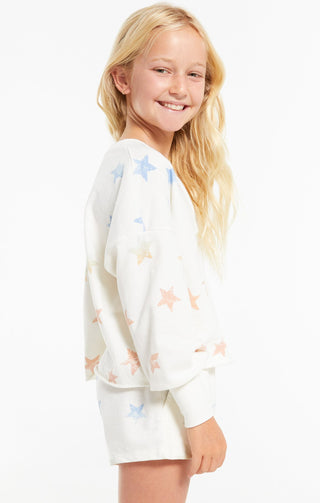Z Supply Girls Kira Rainbow Star Sweatshirt - Sand Dollar, Z Supply, 4th of July, 4th of July Shirt, JAN23, Patriotic, star, Star Sweatshirt, Top, Tween Girl, tween girls, Tween Girls Clothin