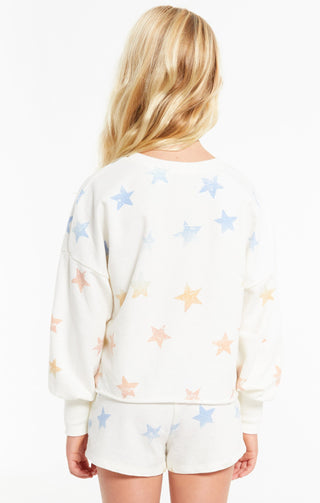 Z Supply Girls Kira Rainbow Star Sweatshirt - Sand Dollar, Z Supply, 4th of July, 4th of July Shirt, JAN23, Patriotic, star, Star Sweatshirt, Top, Tween Girl, tween girls, Tween Girls Clothin